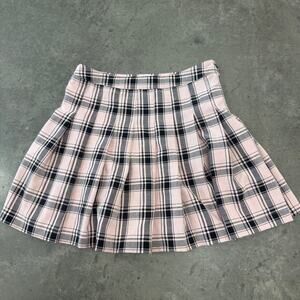 Vintage Y2K Pink Black Plaid Pleated Mini School Skirt Women's Medium